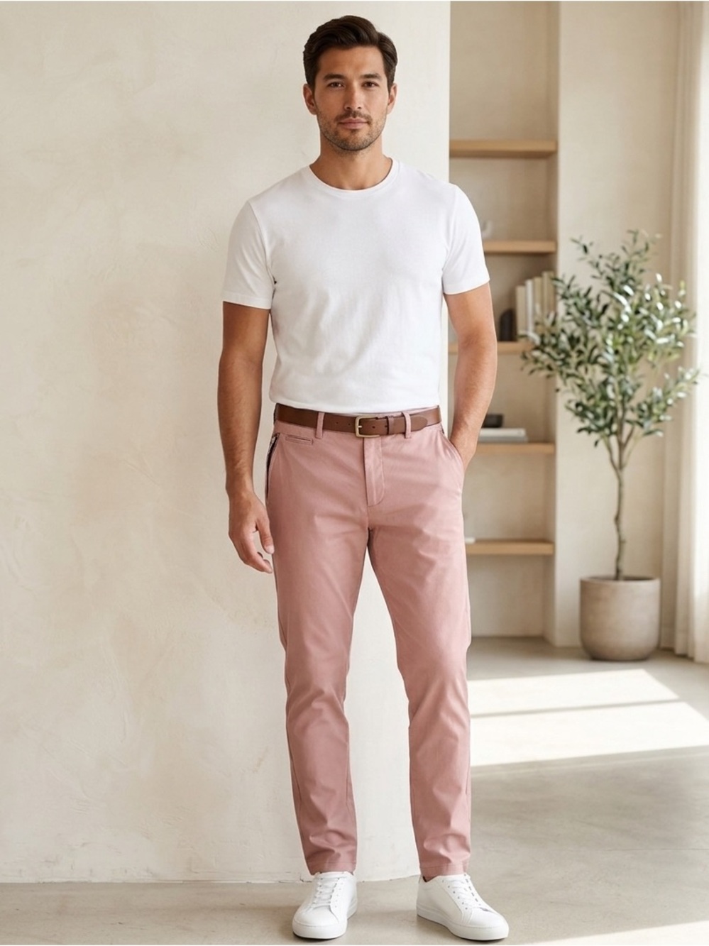 Tavik Mens Chinos 32 Rose Dust Arroyo Trouser Tapered Anti-Fit Cotton NWT 32x26